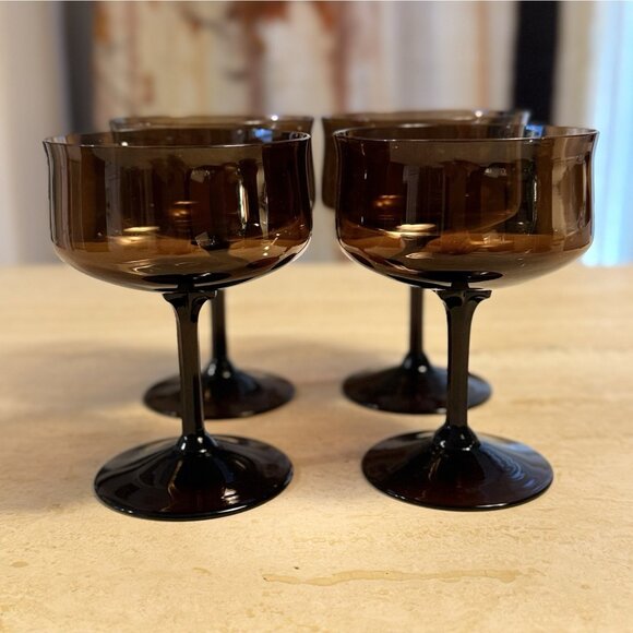 Vtg Lenox USA Espresso Brown Champagne / Sherbet Glasses - Set Of 4 - Picture 2 of 5
